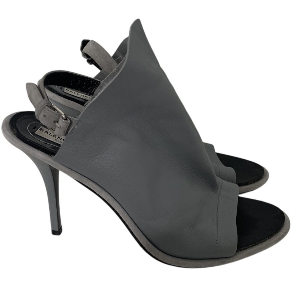 Balenciaga Grey Leather Glove Open Toe Ankle Strap Sandals Mules Heels Size 40
